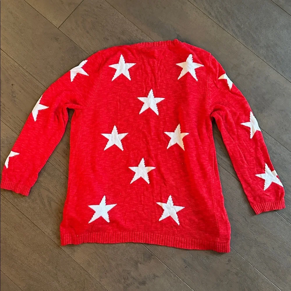 Boston Proper Red Cardigan with White Star Design - Picture 7 of 8
